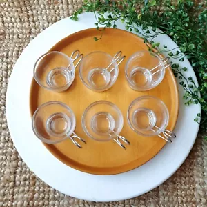 6x Glass Espresso Cups Vintage VITROSAX ITALY with Metal Wire Handle - Picture 1 of 11