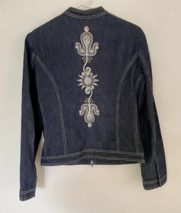 Future Ozbek Vintage Bordado a medida Denim Trucker Chaqueta, Italia Talla US 8 - Imagen 1 de 8