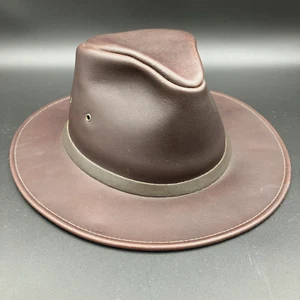 HENSCHEL Hat Co Chestnut Brown Maroon Osage Leather Safari Hat L LARGE - Picture 1 of 7