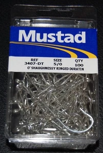 100 Mustad 3407DT Size 5/0 Saltwater Big Game Duratin J Hooks 3407DT-50 - Picture 1 of 2