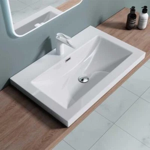 Bathroom Wash Basin Stone Rectangle Semi Recessed Sink Vanity 600/765/1000x480mm - Picture 1 of 15