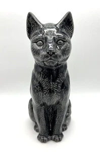 Keramik handbemalt schwarz grau Katzenfigur Statue 11" hoch - Bild 1 von 7