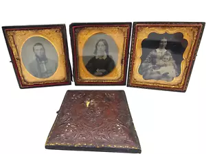 Antique half cases Union era photo Daguerreotype Ambro tintype 4 piece women man - Picture 1 of 6