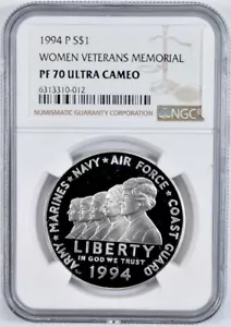 1994 WOMEN VETERANS Silver Dollar NGC PF70💥FLAWLESS QUALITY💥 - Picture 1 of 5