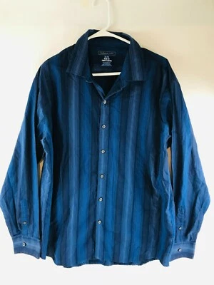 Camisa Van Heusen Studio Hombre Talla XL Azul Rayas Calce Ajustado Abotonada Manga Larga Foto 1 de 4