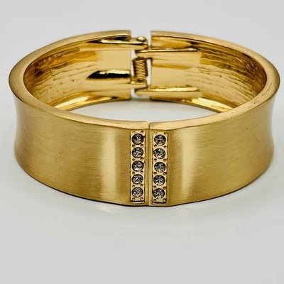  Brazalete Brazalete con Bisagras Tono Dorado con Estrás Transparente Doble Filas 1" Ancho  Foto 1 de 4