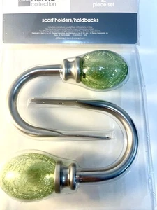 2 Neu mit Etikett JCPenney salbeigrün Crackle Glas Schal/Vorhang Halterlos silberfarben - Bild 1 von 7