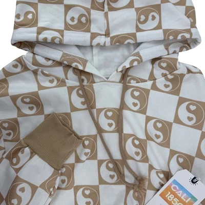 Cali 1850 Checkered Yin Yang Heart Pullover Cropped Hoodie Sweatshirt Sz Large - Image 1 of 4