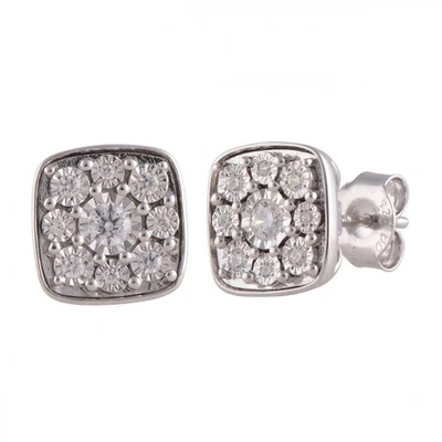 JTV White Diamond Accent Square Earrings Rhodium Plated Sterling Silver New Tags - Image 1 of 2