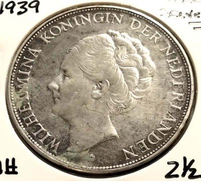 Moneda de 2 florines Países Bajos 1939 - KM#165 - plata 0,720 - (SI#0268) Foto 1 de 4