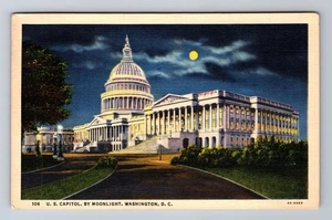 Postal de recuerdo del Capitolio de Washington DC-EE. UU. a la luz de la luna, antigua, vintage c1939 - Imagen 1 de 2