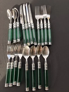 Vtg-Green-Lucite Handled- Stainless Steel-Silverware-Flatware-19 Pieces B93 - Picture 1 of 3