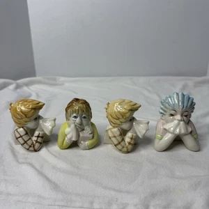 4 Omnibus PLANT LOVERS GET WELL POT SITTERS Sneezing Ceramic Figures 1990 Vintag - Picture 1 of 6