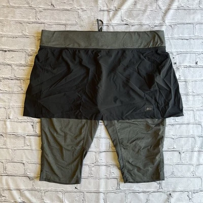 REI Negro Gris Falda Corta Leggings Atléticos XL Senderismo Caminar Hippie Foto 1 de 4