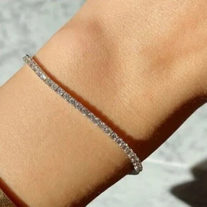 3ct. Round Cut Moissanite Tennis Bracelet In 14k White Gold 7" - Picture 1 of 5