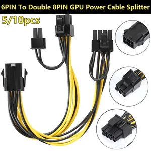 5/ 10 PCS PCIE 6 pin Female to Dual PCI-E 6+2 pin Male GPU Power Cable Splitter - Picture 1 of 13