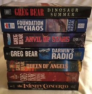 7 PBs SIGNED by Author Greg Bear Darwin's Radio Anvil of Stars Foundation Queen+ - Picture 1 of 12