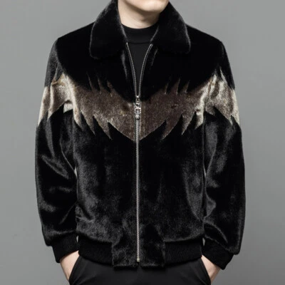 Winter Mink Men's Lapel Fur Jacket Casual Fashion Gold Mink Short Coat Outwear - Image 1 of 4