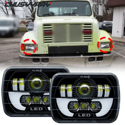 For International 4700 4900 8100 9900 9900I IX Pair 7x6"INCH LED Headlight Hi/Lo - Image 1 of 4