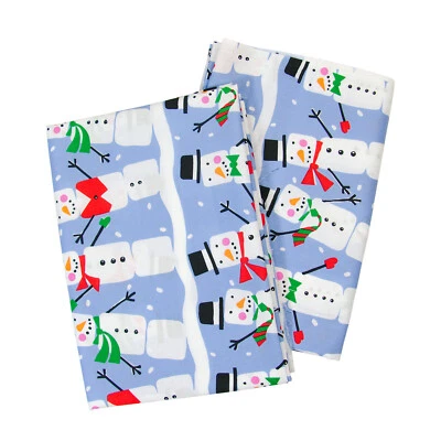 Periwinkle Marshmallow Snowmen Robin Roderick Quilting Cotton Fabric (1.7 Yards) - Image 1 of 4