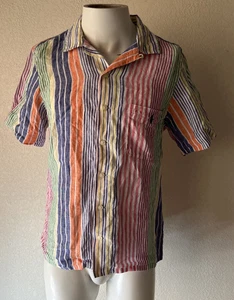 Polo Ralph Lauren Camp Shirt Men Small Rainbow Striped Linen Colorblock Loop - Picture 1 of 22