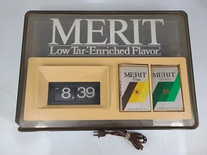 Vintage Merit Cigarettes Lighted Display Sign Flip Clock 24"x15"x5" (DEFECTIVE) - Picture 1 of 12