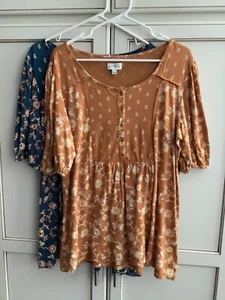 Lot of 2 Wonderly casual summer tops cotton size Large - Picture 1 of 12