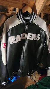Mens Faux Leather Varsity OAKLAND RAIDERS MED Bomber NEW W/O Tags. - Picture 1 of 4