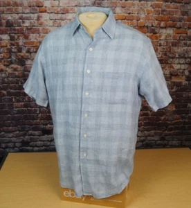 Vintage Brooks Brothers 346 Linen Shirt Blue Shadow Plaid Casual Mens M Medium - Picture 1 of 10