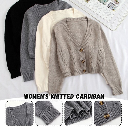 OFF WHITE Cardigan scollo a V slim manica lunga maglia twist maglione cappotti giacca corta donna