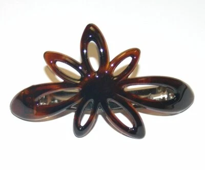 Hair Clip Large Long Metal Barrette Flower Delsol Women Fashion Made in France - Image 1 of 4