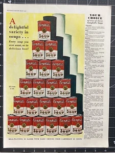 Anuncio impreso vintage 1929 CAMPBELL'S SOUPS UNA DELICIOSA VARIEDAD DE SOPAS AÑOS 20 - Imagen 1 de 1
