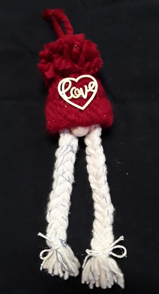 Handmade Yarn / Macrame Gnome Ornament Valentine's Day Heart - Image 1 of 1
