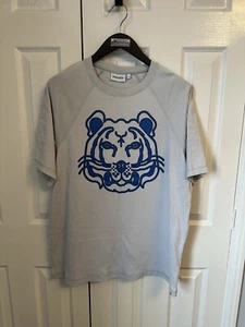 Kenzo Mens Oversized T-Shirt Size M Medium Grey - Light Blue Embroidered Tiger - Picture 1 of 2