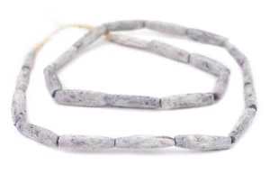 Washed Grey Bone Beads Elongated 8mm Kenya African Cylinder Large Hole Handmade - Picture 1 of 3