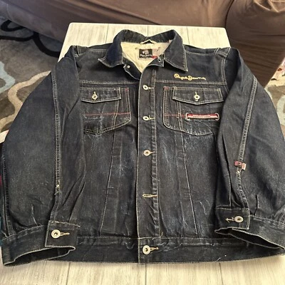 Chaqueta Denim Pepe Jeans London Lavada a la Luz Roja Texturizada Logo Forrada Talla Hombres XL Foto 1 de 4