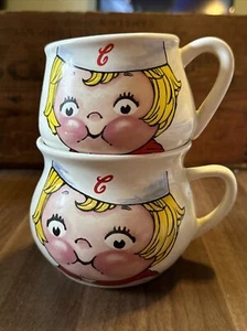 2 Vtg CAMPBELL’S SOUP Kids Mugs 1998 Cup Bowl Houston Harvest Cherub Cheeks Face - Picture 1 of 6