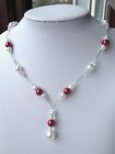 Heather Red Pearl And Crystals 18" Necklace 