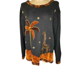 Vintage VICTORIA HARBOUR Women's Large Sweater Embroidered Giraffe - Picture 1 of 8