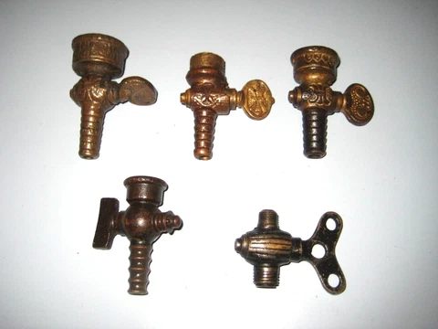 5 Antique Victorian Steampunk Brass Cast Iron Gas Light Shut Off Valves Handles Cover