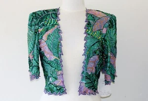 JASDEE Vintage Bolero Sakko Handarbeit Perlen & Pailletten & Handdruck auf Seide 3081 - Bild 1 von 2