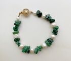 Bracelet women freshwater pearl and green aventurine with goldfilled clasp
