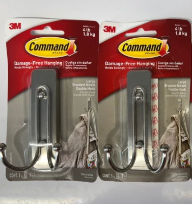 2 3M COMMAND Damage Free Hangers Brushed Nickle - Holds 4 lbs & FAST FREE SHIP! - Image 1 of 2