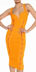 Akira Wedding Guest Midi Dress XL nwt prom homecoming bandage orange cut outs - Picture 1 of 3