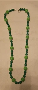 Vintage Green and Silver Filagree Bead Necklace 23 Inch Spring Ring Clasp - Picture 1 of 18