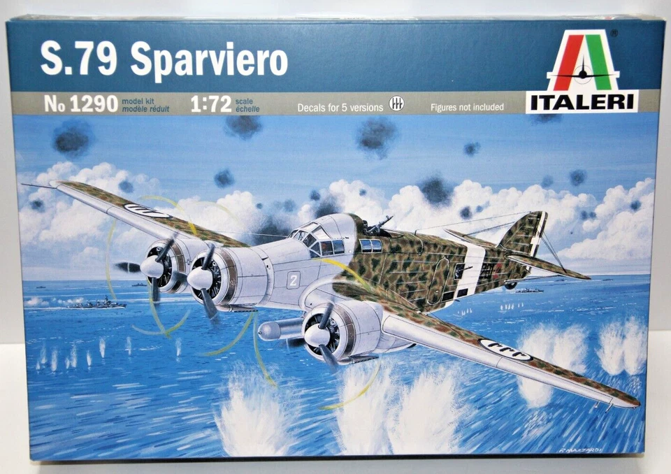 ITALERI 1:72  KIT AEREO S.79 SPARVIERO 20,5 CM LUNGHEZZA + DECAL ART 1290 - Immagine 1 di 1