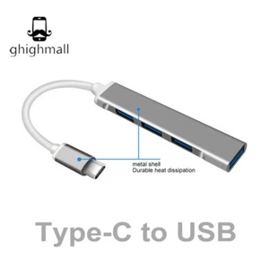 Gray Type C to USB 3.0 Hub USB C Hub 4 Ports Adapter for MacBook and More Type C - Picture 1 of 7