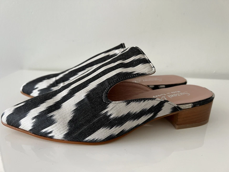 Zapatillas Zapatos SUZANI ART Cuero Seda Ikat Mules, 39 (8 1/2), Hechas en Turquía Foto 1 de 4