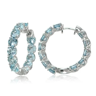 Sterling Silver Blue Topaz 5mm Hoop Earrings - Image 1 of 4