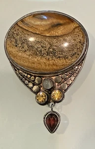 SAJEN VINTAGE JAPSER, CITRINE, AND GARNET STERLING SILVER PENDANT BROOCH - Picture 1 of 7